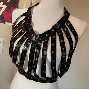 Iheartraves faux leather studded cage top